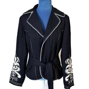 NWT Vintage Y2K Icelandic Design Prelude Nordic Embroidered Wool Wrap Jacket